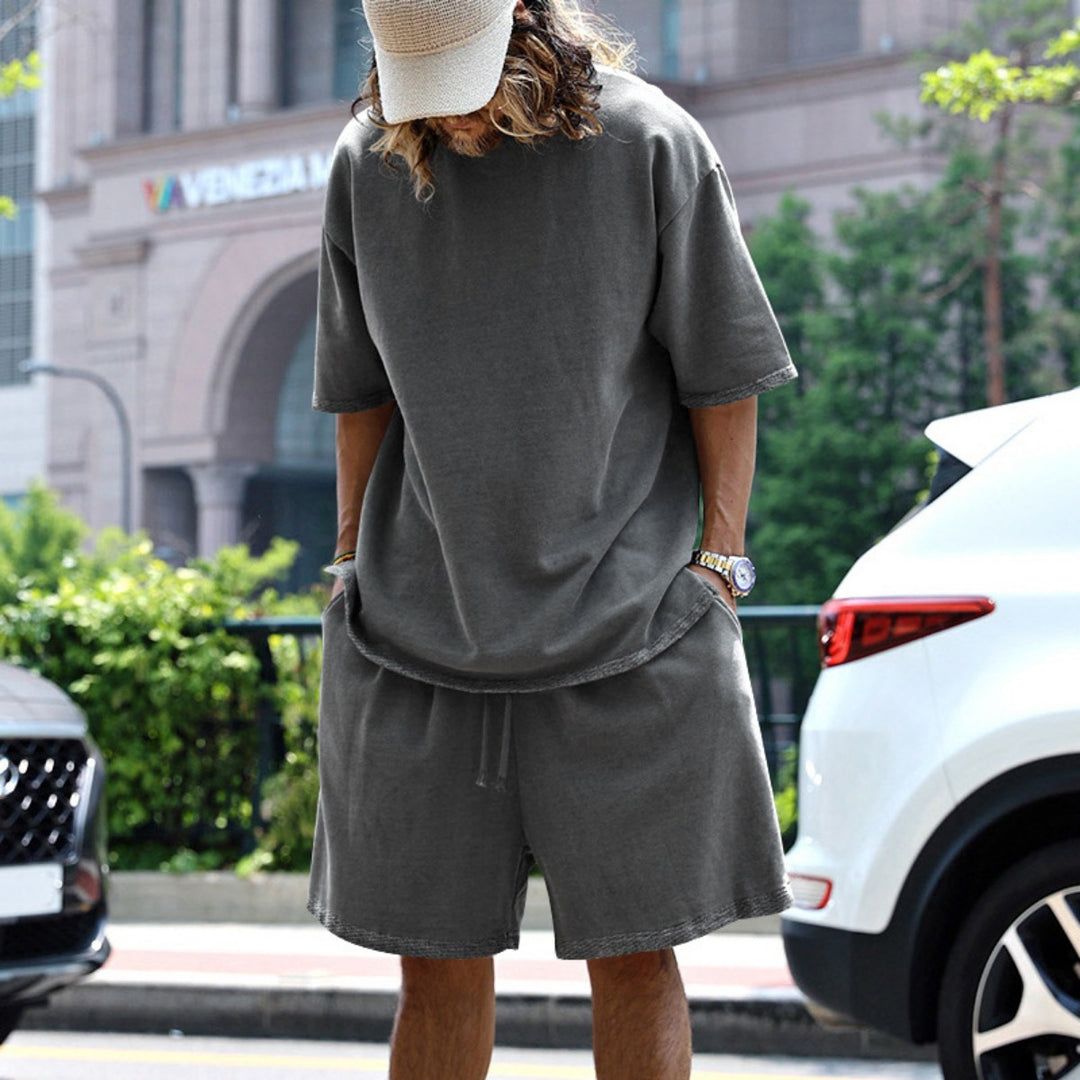 Drune | Lockeres T-Shirt Shorts einfarbiges Set