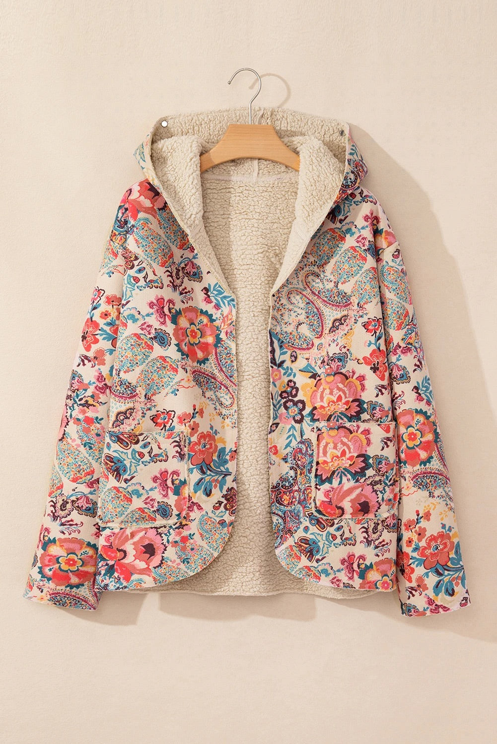 Drune | Vintage Paisley Blumenbedruckte Sherpa Futter Kapuzenjacke