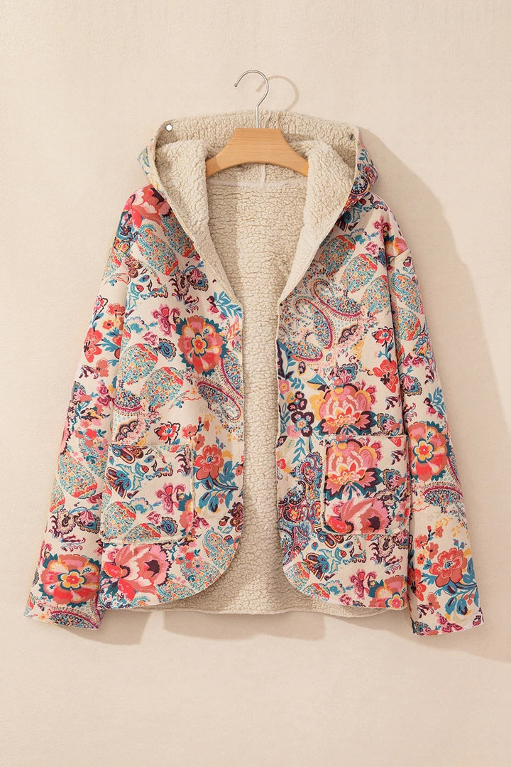 Drune | Vintage Paisley Blumenbedruckte Sherpa Futter Kapuzenjacke