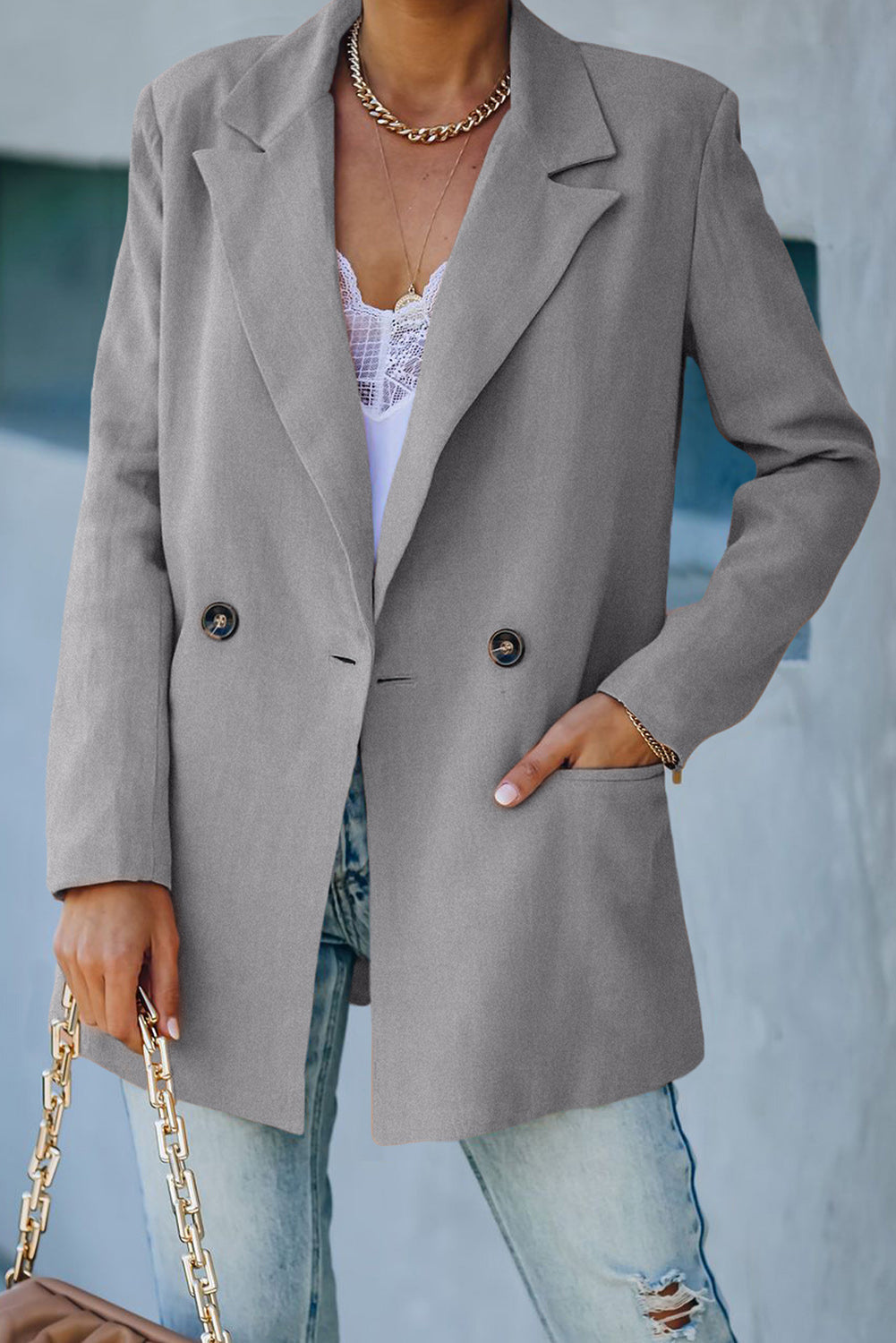 Drune | Doppelreihiger Blazer mit gepolsterten Schultern und Taschen
