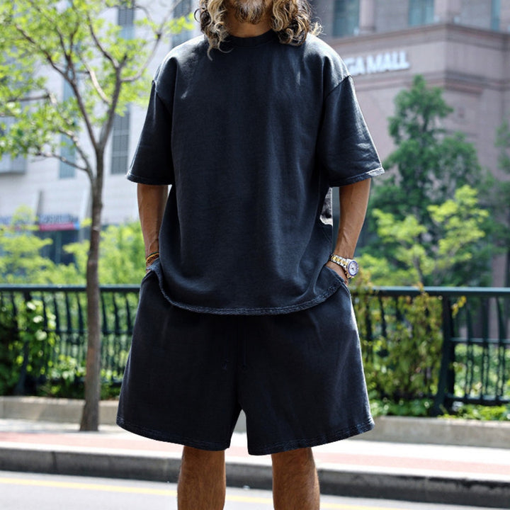 Drune | Lockeres T-Shirt Shorts einfarbiges Set