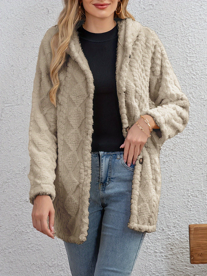 Drune | Fluffy Kapuzenjacke mit Knöpfen Polyester Weich und Warm