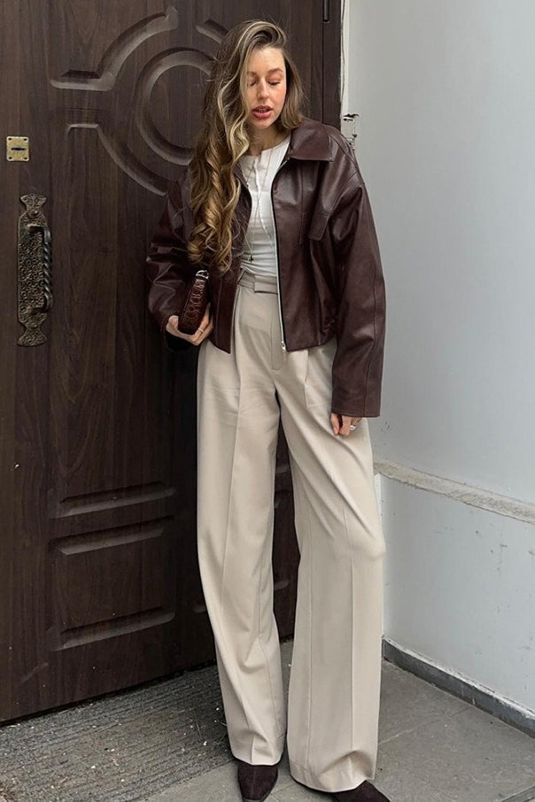 Drune | Braune PU-Lederjacke