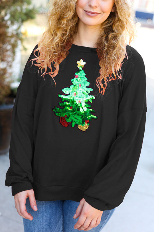 Drune | Weihnachtsbaum Feiertag Pailletten Freizeit Locker Sweatshirt