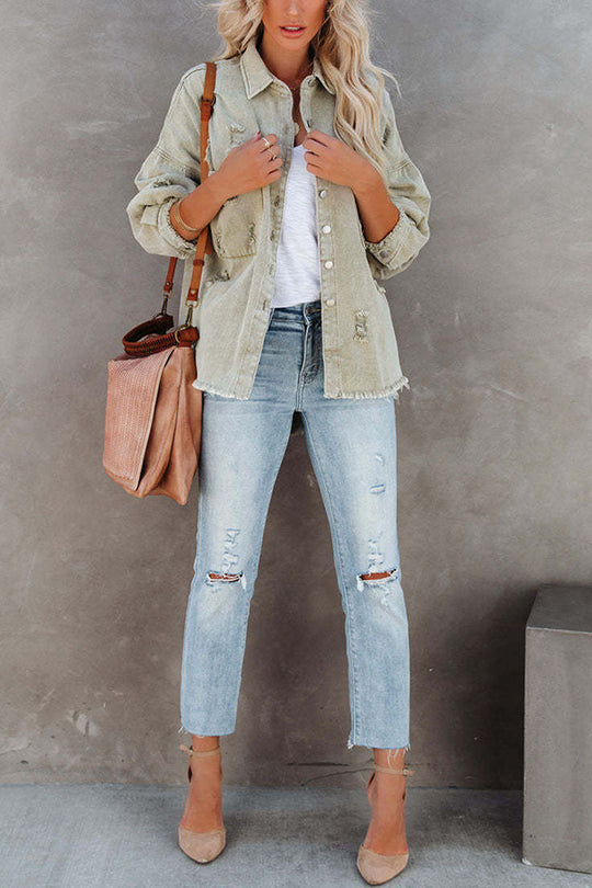 Drune | Revers Langarm Ripped Denim Jacke