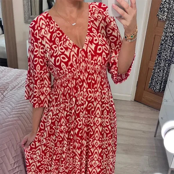 Drune | Lange Lockere Kleid mit V-Ausschnitt und Gürtelzug