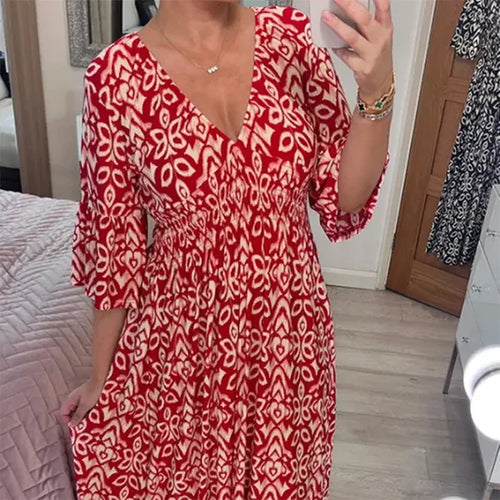 Drune | Lange Lockere Kleid mit V-Ausschnitt und Gürtelzug