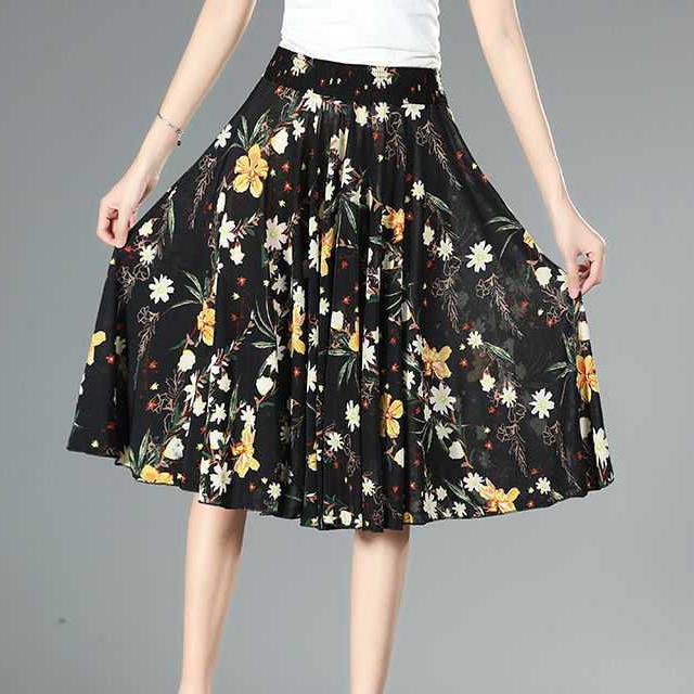 Drune | Damen Chiffon Culottes mit Breiten Beinen und Hoher Elastischer Taille
