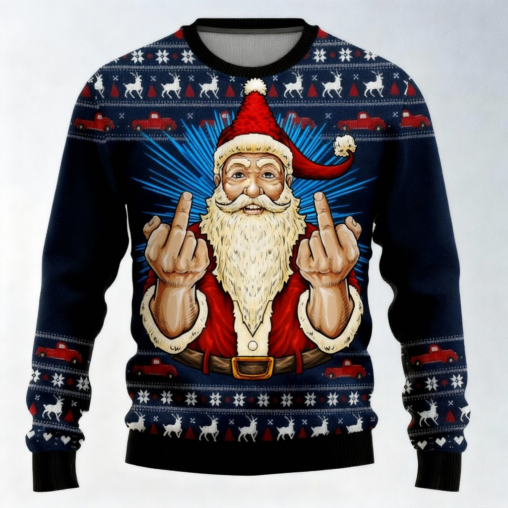 Drune | Laut, Stolz & Unübersehbar: Verrückter Weihnachtsmann Druck Hässlicher Weihnachts-Pullover