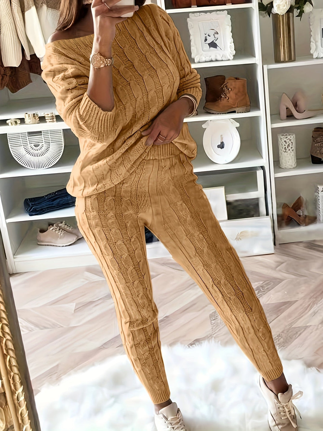 Drune Gestricktes Passendes Sweatshirt & Hosen Outfits Zweiteiliges Set