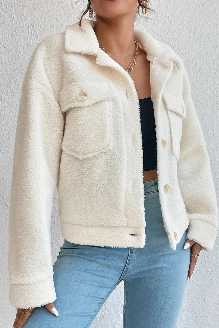 Drune | Weiße kurze Sherpa-Jacke