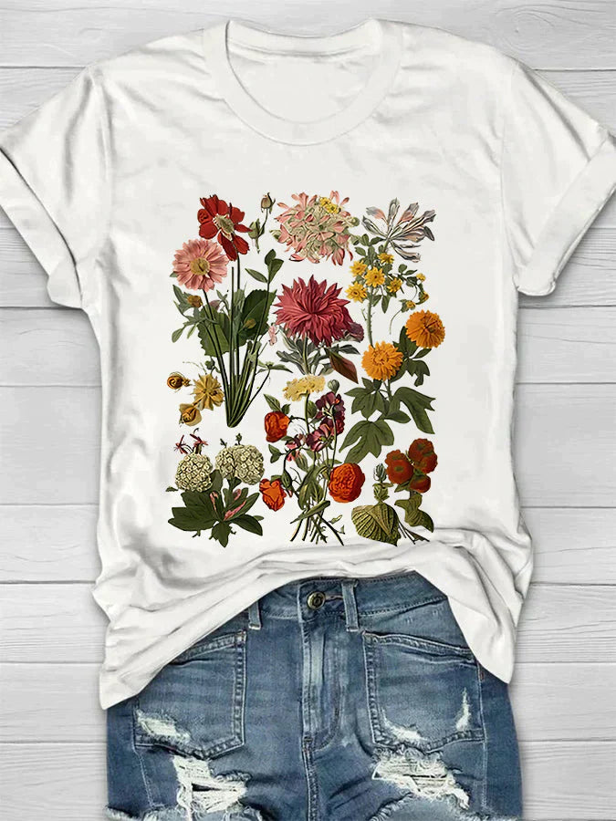 Drune | Weinlese T Shirt mit Blumenmotiv
