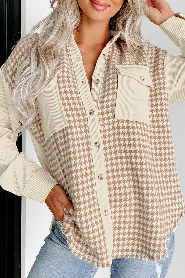 Drune | Hundezahn Muster Hemdjacke Baumwollmischung Trendy und Komfortabel