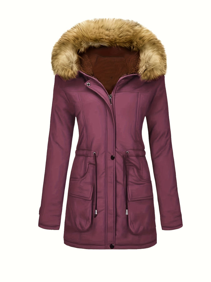Drune | Fleece-Parka-Winterjacke mit veganer Fell-Kapuze für Damen - Perfekt für Outdoor-Aktivitäten