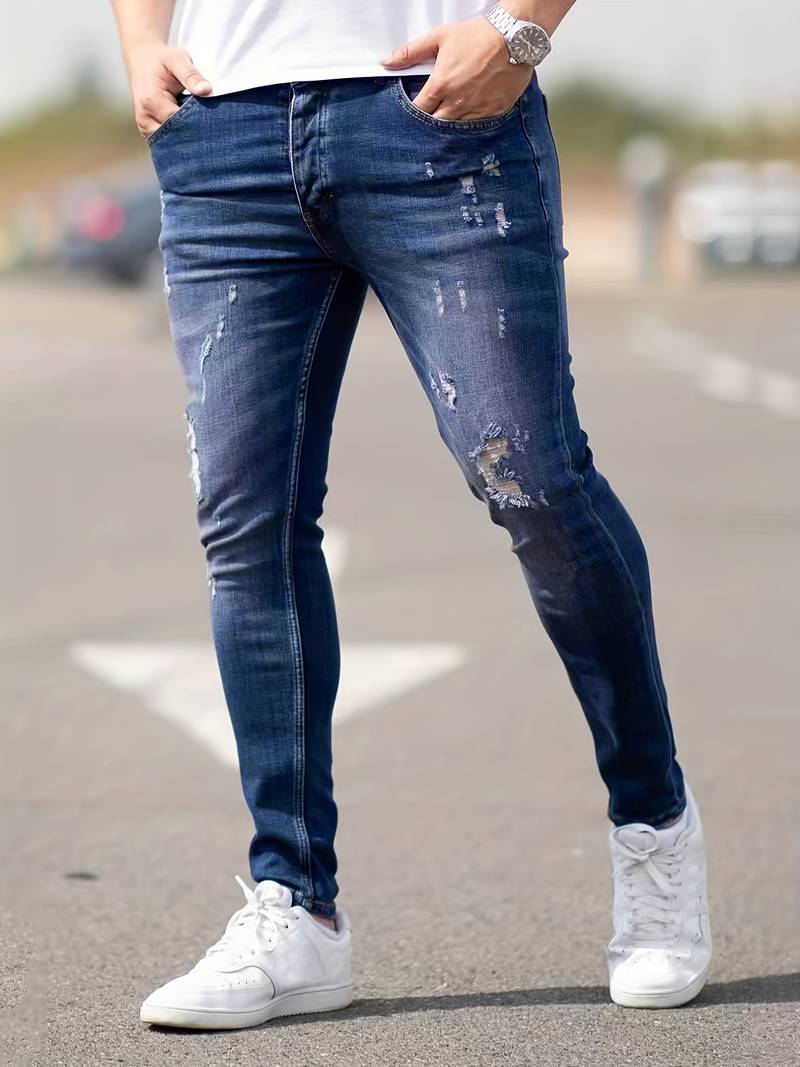Drune | Skinny Fit Jeans mit Rissen - Stretch Denim Hose für Alltag & Streetwear Style