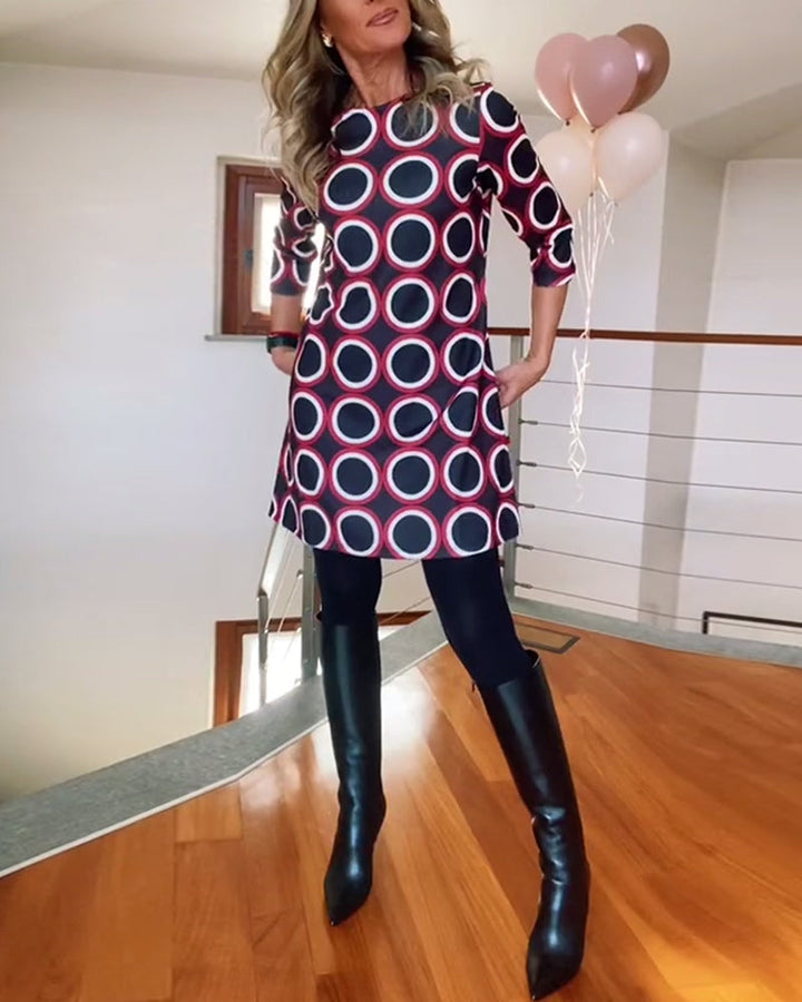 Drune | Kleid mit Rundhalsausschnitt und Kreis Print