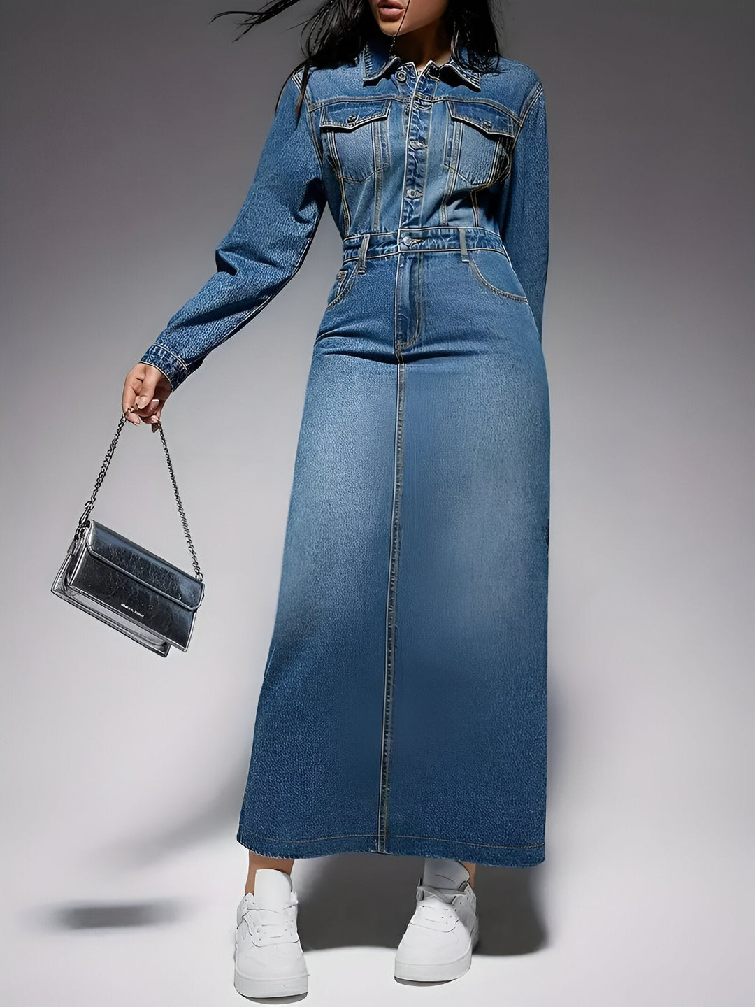 Drune | Elegantes Jeanskleid mit langen Ärmeln