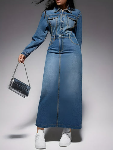 Drune | Elegantes Jeanskleid mit langen Ärmeln
