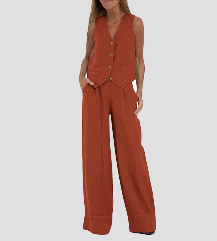 Drune | Knopf-Weste & Weit Geschnittene Hose Set
