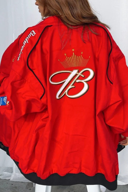 Drune | Rote Druck Zip Jacke