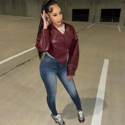 Drune | kunstleder cropped jack für damen - Romina