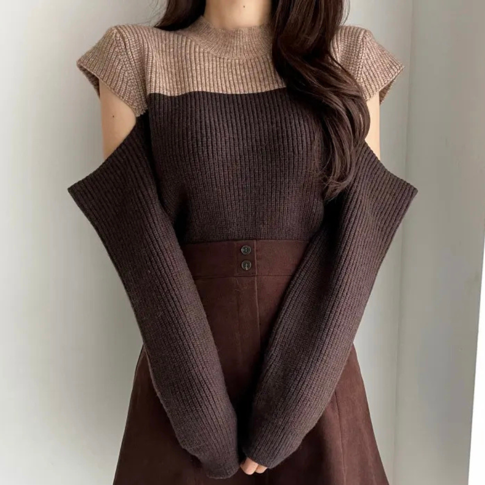 Drune | Two-tone knit sweater with cut-out sleeves