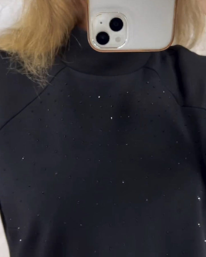Drune | Einfarbiges Plissiertes Kleid mit Hohem Kragen