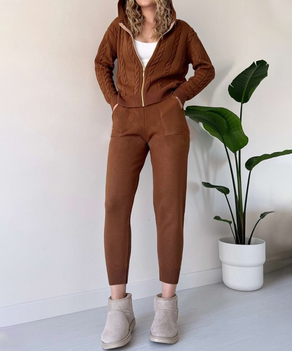 Drune | Zweiteiliges Set mit Cardigan und casual Jacquard-Strickpullover