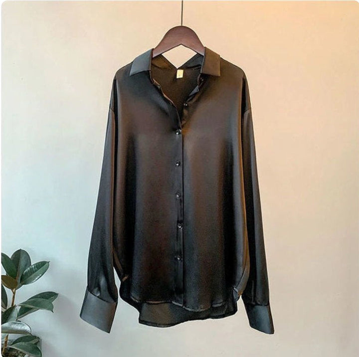 Drune | Satin Übergröße Bluse mit Knopfverschluss