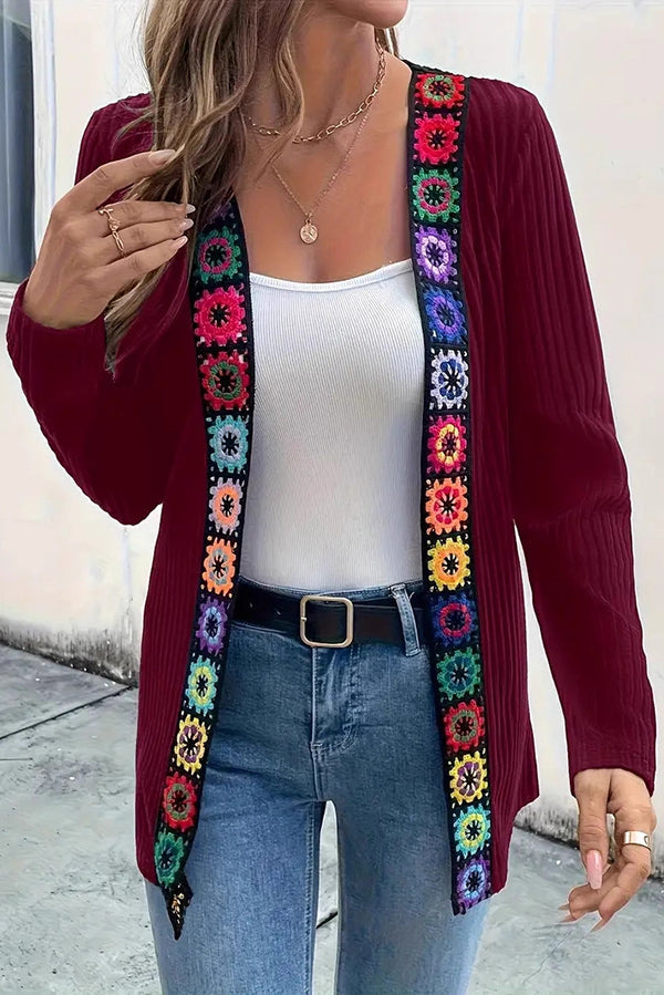 Drune | Strickcardigan mit Blumenrand und langen Ärmeln
