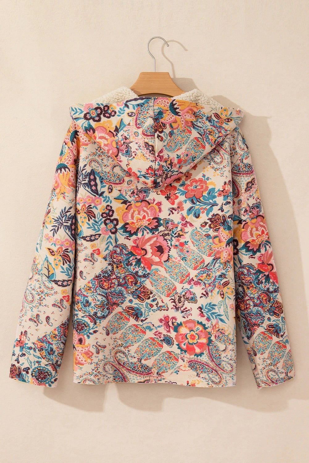Drune | Vintage Paisley Blumenbedruckte Sherpa Futter Kapuzenjacke