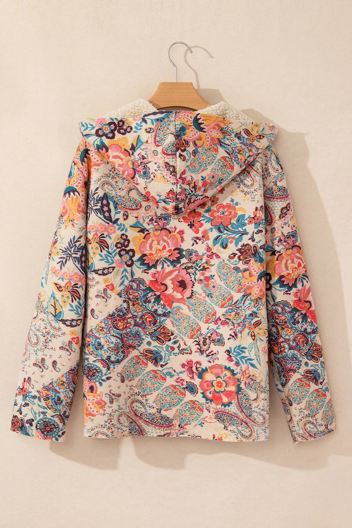 Drune | Vintage Paisley Blumenbedruckte Sherpa Futter Kapuzenjacke