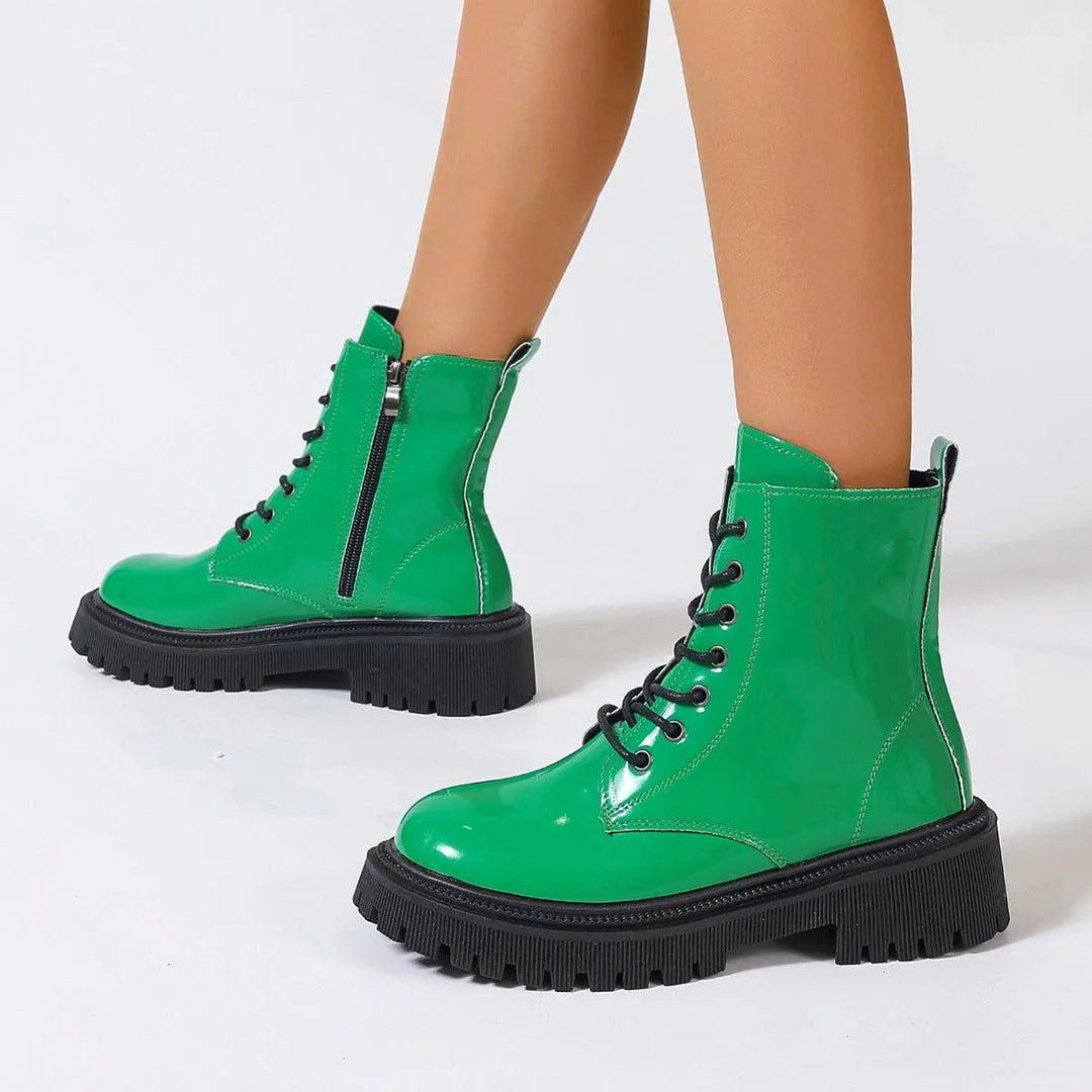 Drune | Damenstiefel aus glänzendem Leder mit Reißverschluss