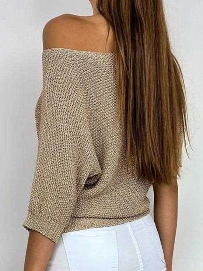 Drune | Goldfarbener einfarbiger Pullover mit Rundhalsausschnitt
