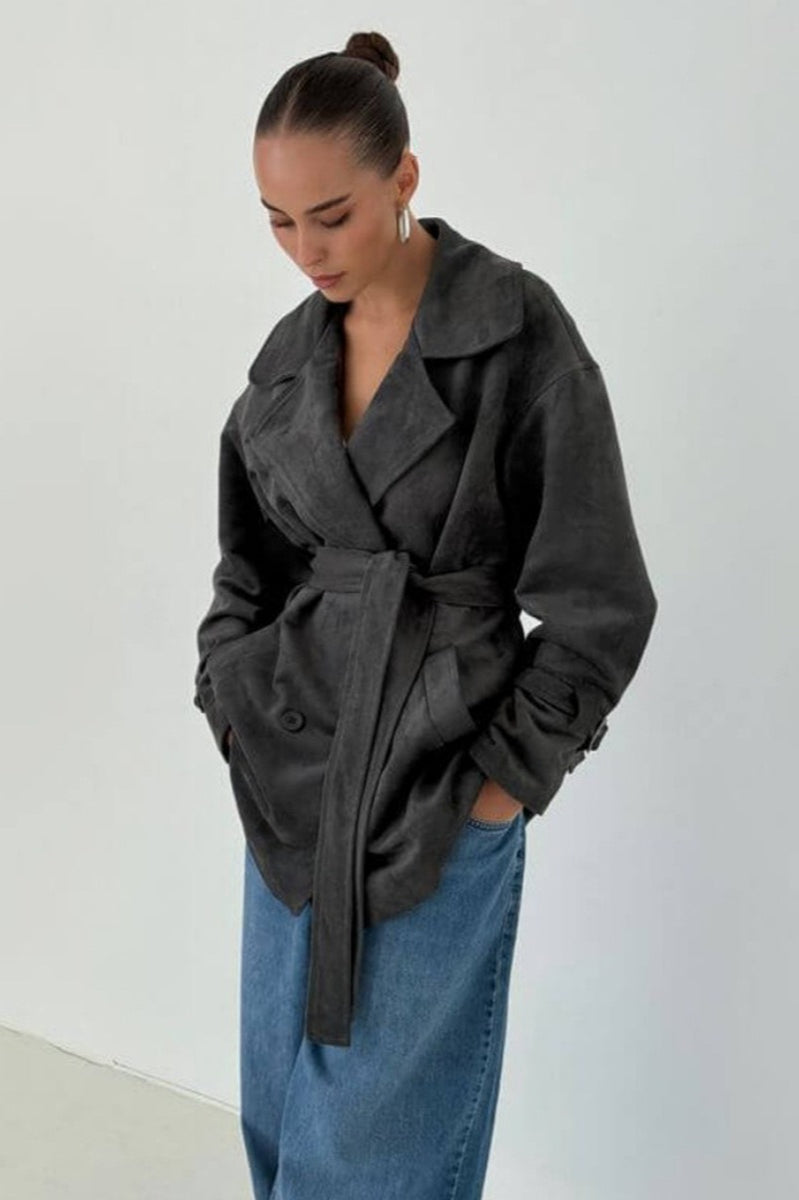Drune | Wildleder Revers Taillenbund Jacke Mantel