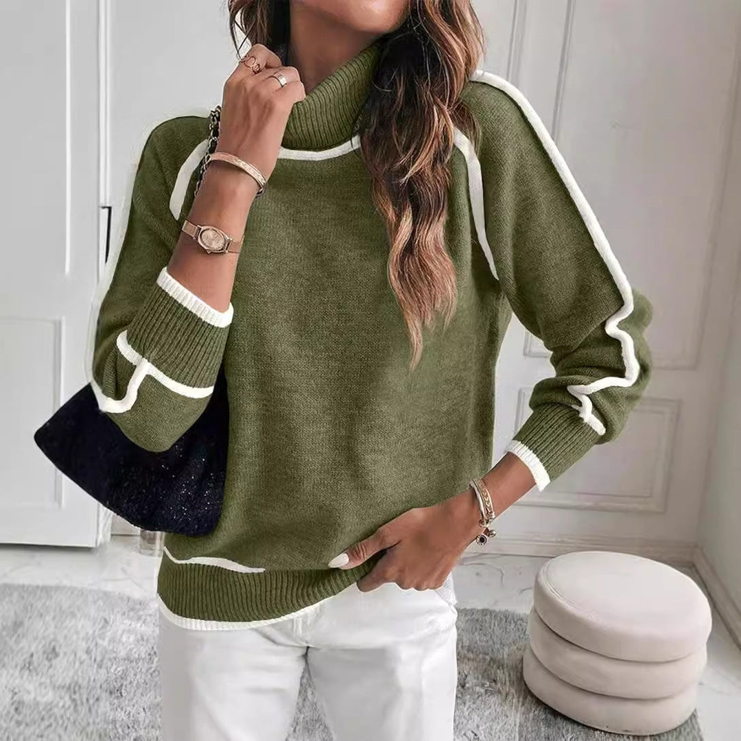 Drune | Damen Rollkragenpullover mit kontrastierenden Nähten - lässiger Oversized-Pullover