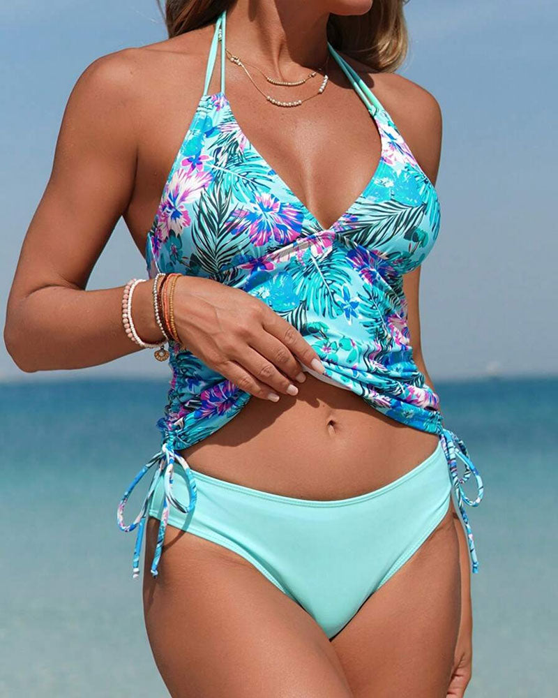 Drune | Tankini Zweiteilig Blumenmuster Halterneck Triangel