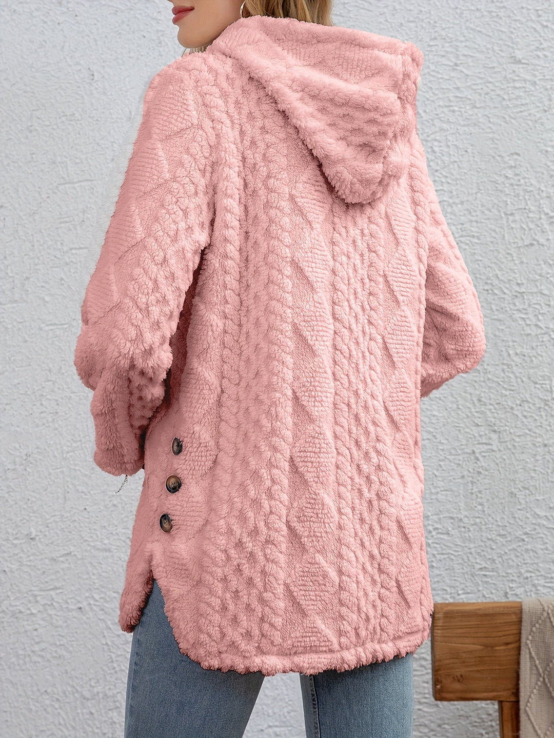 Drune | Fluffy Kapuzenjacke mit Knöpfen Polyester Weich und Warm