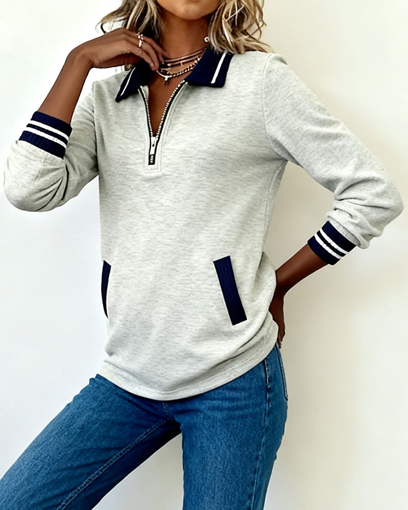 Drune | Sweatshirt mit Revers Reißverschluss und Kontrastfarbe