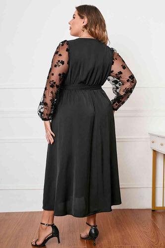 Drune | Plus Size Wickelkragen Gebundenes Kleid