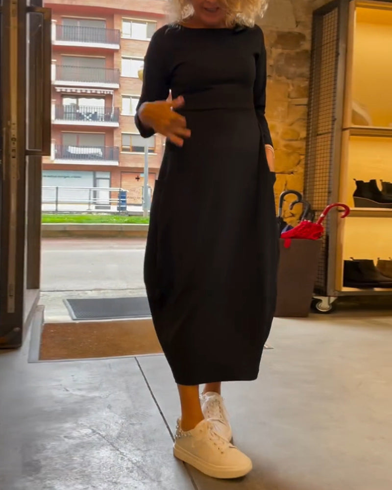 Drune | Kleid mit Rundhalsausschnitt und Langen Ärmeln und Tasche