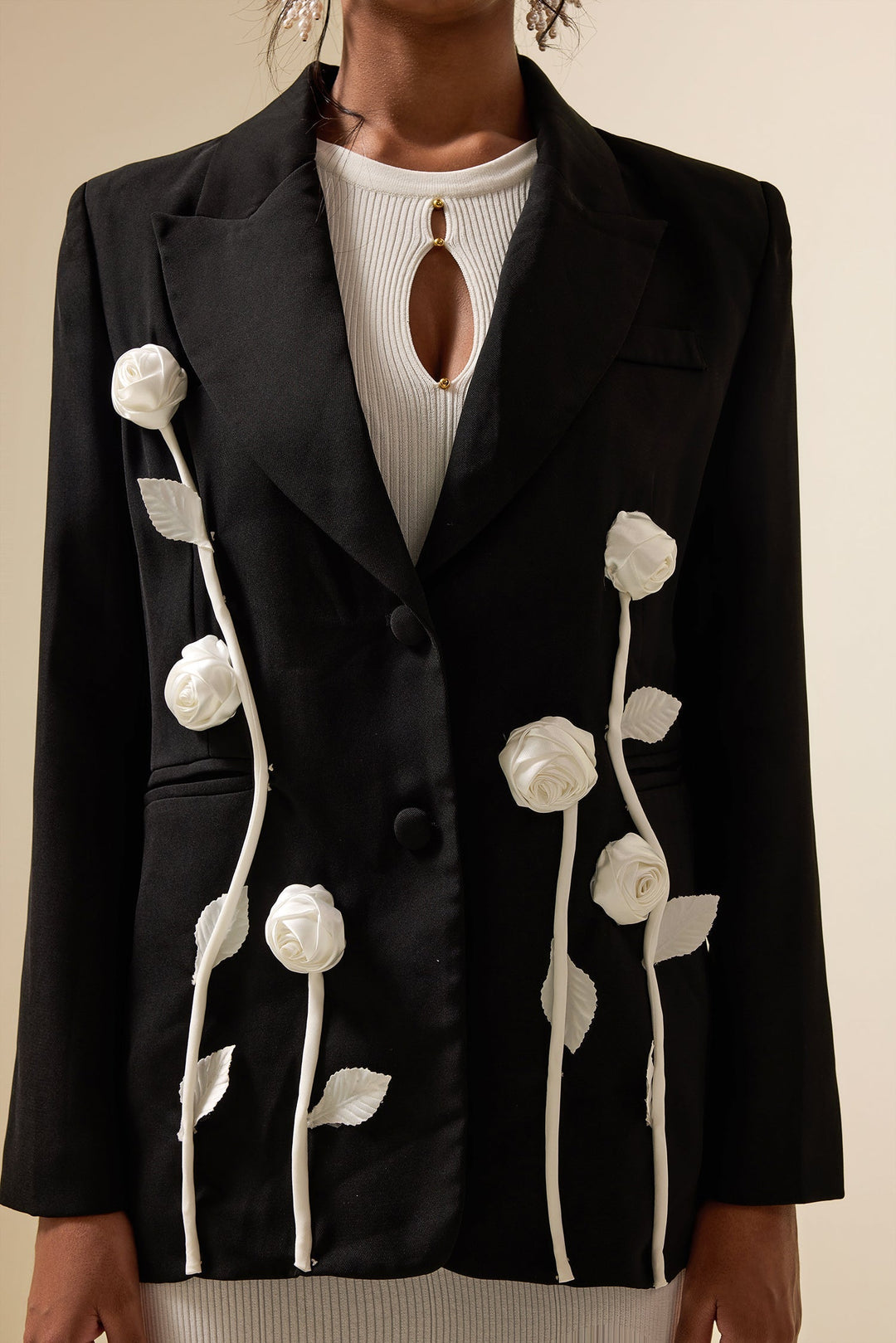 Drune | Floral contrast long-sleeved blazer jacket