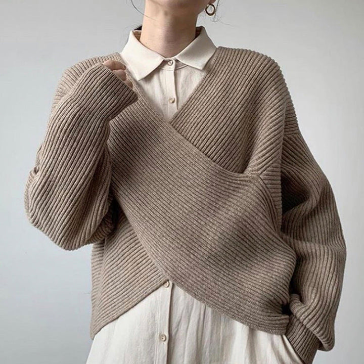 Drune | Rippstrick-cross-over-pullover Weich und Elegant Moderne Passform
