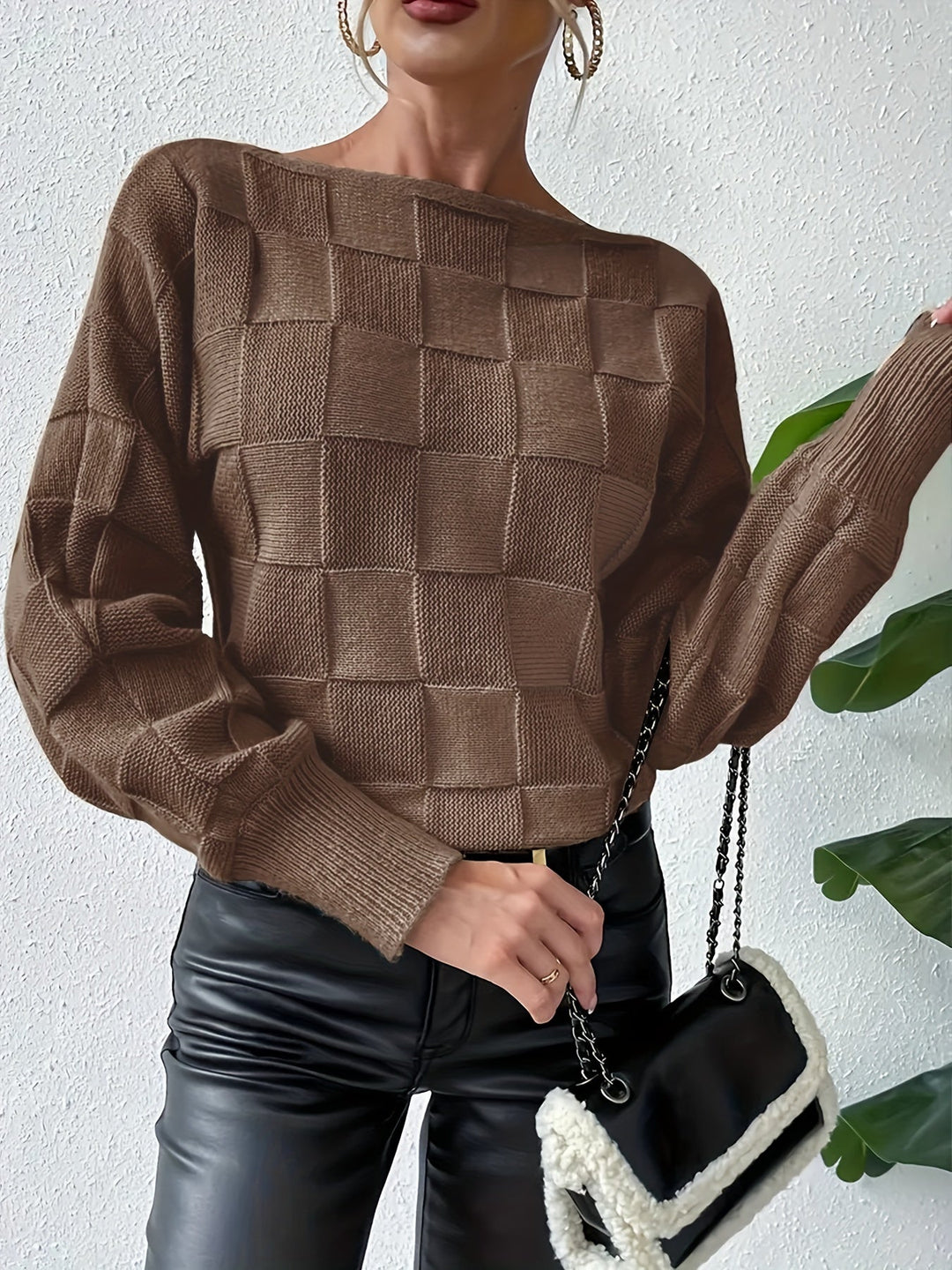 Drune | Baumwollpullover mit Boot-Ausschnitt und karierten Ärmeln Pullover Damen - Perfekt für lässige Tage