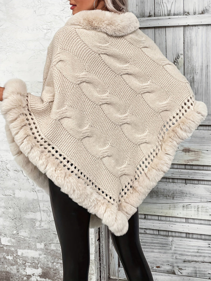 Drune | Poncho mit Kunstpelzrand und Grobstrickmuster Acryl Elegant und Warm