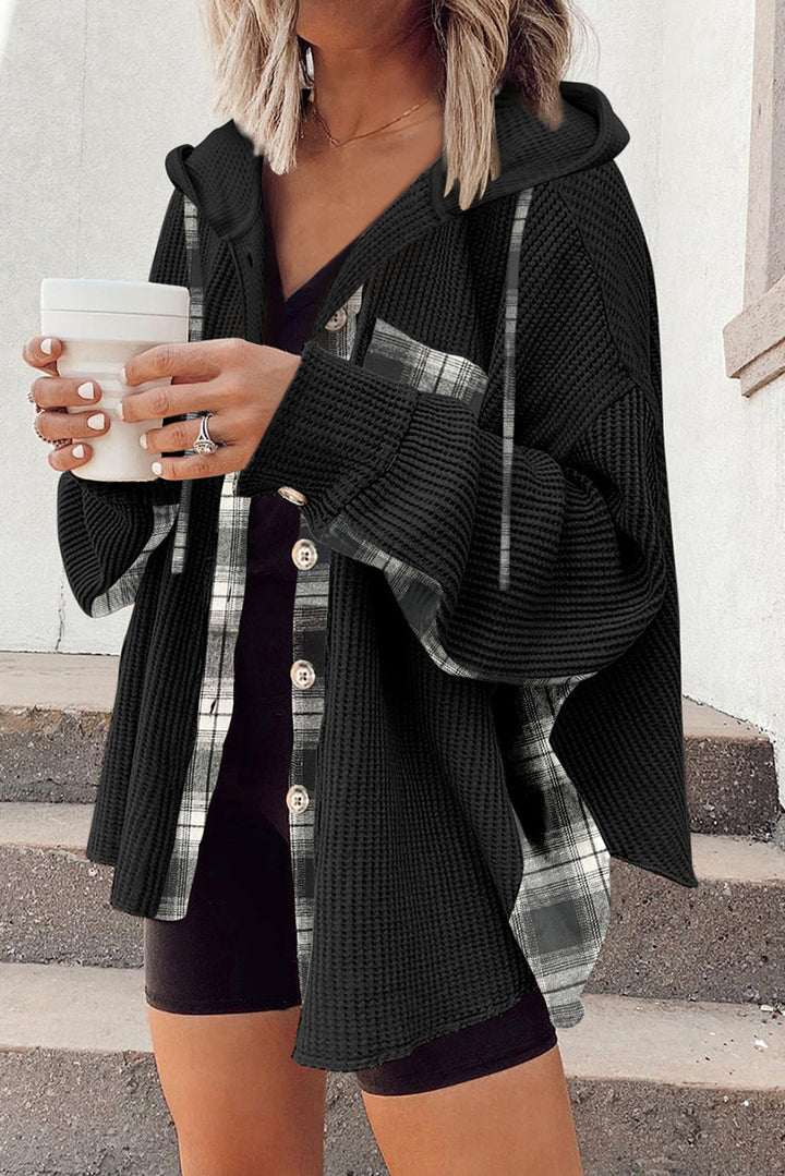 Drune | Oversized Hemdjacke mit Kapuze Geripptes und Kariertes Design Bequem und Trendy