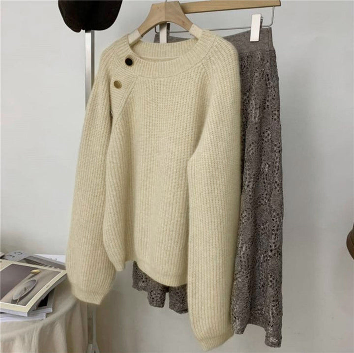 Drune | Strickpullover mit Dekorativen Knöpfen Weich und Elegant Einzigartiges Design