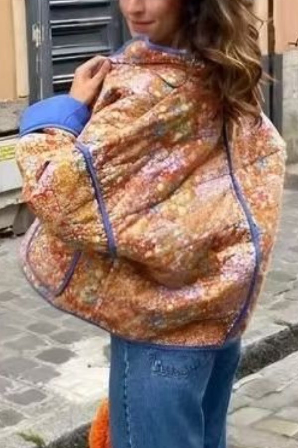 Drune | Colorblock Große Tasche Stehkragen Steppjacke aus Baumwolle
