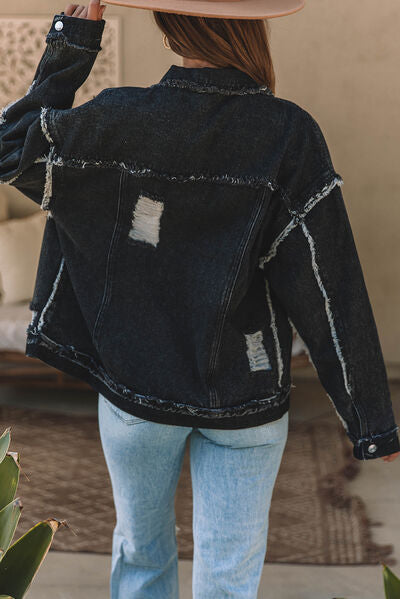 Drune | Button-Up Raw-Edge Distressed Denim-Jacke