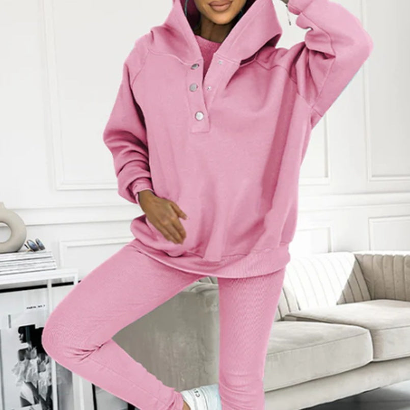 Drune | 3-teiliges Damen-Sportanzug mit lockerem Kapuzenpullover und Slim-Hosen